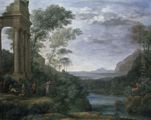 Landscape with Ascanius Shooting the Stag of Sylvia 1682 by Claude Lorrain (Claude Gellee)