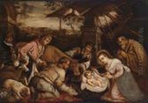 The Adoration Of The Shepherds by Jacopo Bassano (Jacopo da Ponte)