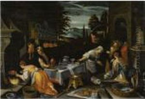 Cristo In Casa Di Marta, Maria E Lazzaro by Jacopo Bassano (Jacopo da Ponte)
