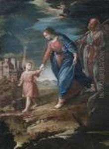 The Holy Family On The Flight. by Jacopo Bassano (Jacopo da Ponte)