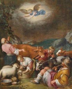 Die Verkundigung An Die Hirten by Jacopo Bassano (Jacopo da Ponte)