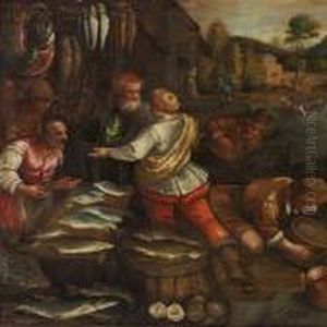 People Buying Fish by Jacopo Bassano (Jacopo da Ponte)