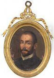 Portraitminiatur Eines Bartigen Mannes Im Dunklen Gewand Mit Weisem Kragen by Jacopo Bassano (Jacopo da Ponte)