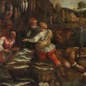 A Renaissance Scenery With Persons Buying Fish