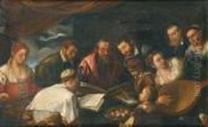 A Musical Company In An Interior by Jacopo Bassano (Jacopo da Ponte)