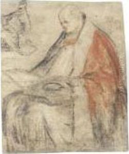A Seated Bishop Reading From A
Book On His Lap, And A Small Study Of The Same Figure, Wearing A Cap thumbnail