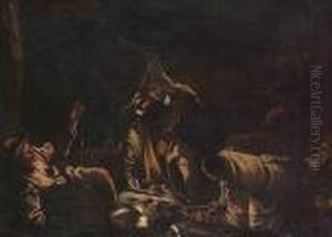 Travellers Seated Around A Campfire