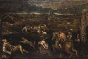 An Extensive Landscape With An Elegant Hunting Party