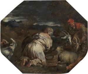 A Peasant Woman Milking A Goat by Jacopo Bassano (Jacopo da Ponte)