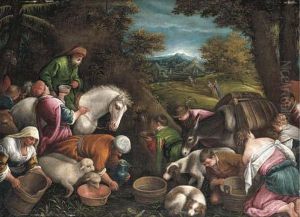 Moses Striking Water From The Rock by Jacopo Bassano (Jacopo da Ponte)