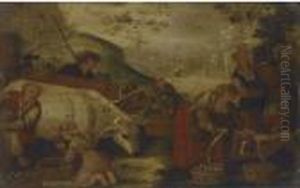 The Vendage; And Figures Milking A Goat And Tending To Farm Animals by Jacopo Bassano (Jacopo da Ponte)