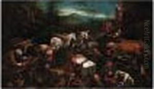 The Building Of The Ark by Jacopo Bassano (Jacopo da Ponte)