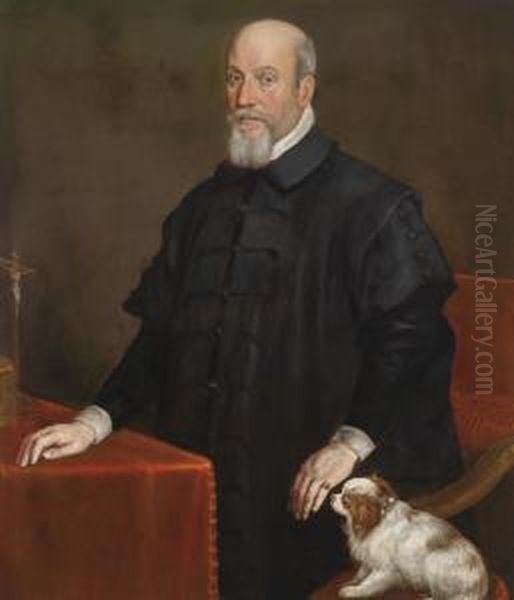 Portrait Of A Gentleman In A Black Cloak Ata Table With A Crucifix - view 1