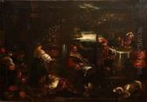 Interno Di Osteria Con Fantesche, Oste E La Cena Di Emmaus by Leandro Bassano