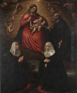 The Madonna And Child Appearing In A Vision To Two Donor Nuns And A Donor Saint