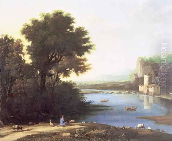 Italianate Landscape with a Goatherd Piping to his Goats - view 1