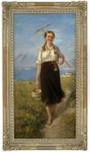 Girl With Rake And Wooden Box by Hans Dahl