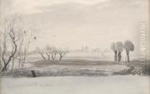 Landschaft Am Niederrhein Mit Drei Frauen Auf Dem Heimweg by Hans Dahl