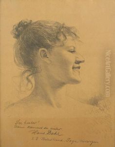 A Portrait Of A Young Woman In Profile by Hans Dahl