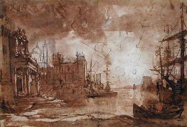 View of a Port with Setting Sun - view 1