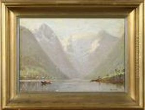 Fjordlandskap Med Bat, Signerad Hans Dahl by Hans Dahl