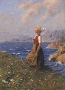 Madchen Mit Sense Vor Einem Norwegischen Fjord