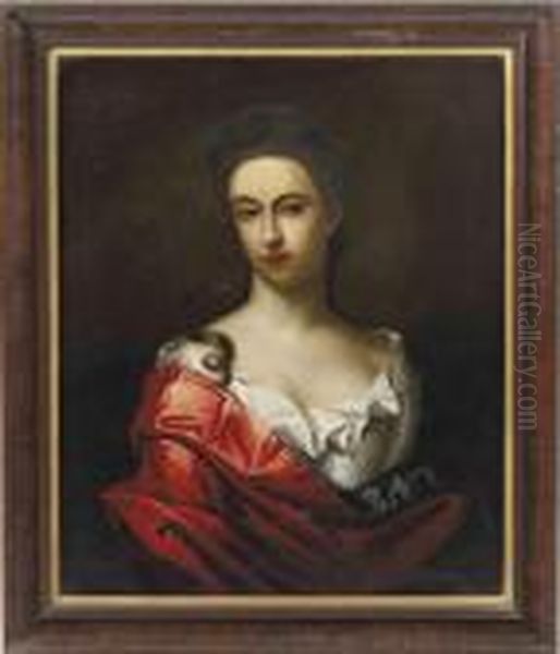 Portrait Of A Lady, Bust-length, In A Red And Blue Silk Wrap - view 1