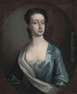 Portrait Of Mary, Daughter Of 
Hamilton Townley (b. 1673),half-length, In A Blue And White Silk Dress, 
In A Feignedoval