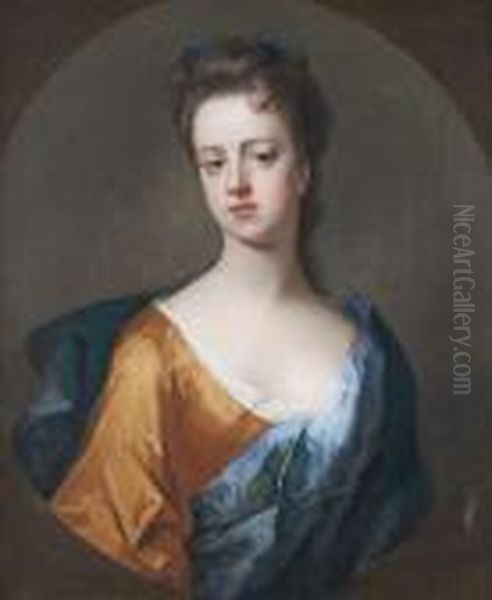 Portrait Of A Lady, Said To Be 
Lady Hunsdon, Half-length, In A Gold Dress, A White Chemise And A Blue 
Shawl, Within A Painted Oval - view 1