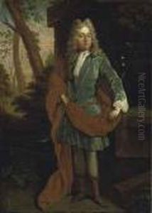 Portrait Of A Gentleman, Small Full-length, In A Blue Coat Andbrown Wrap, In A Landscape