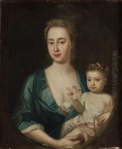 Mother With Child With A Wreath Of Flowers by Michael Dahl