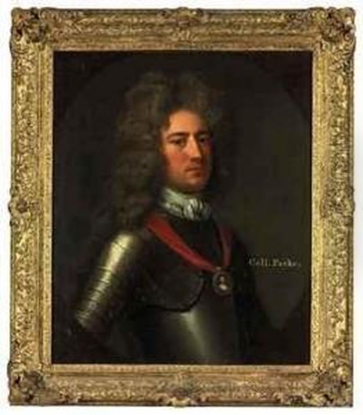 Portrait Of Colonel Daniel Parke
(1664/5-1710), Colonial Governorand Army Officer, Bust-length, In
Armour, With A Miniature Portraitof Queen Anne - view 1