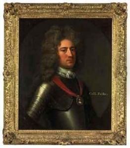 Portrait Of Colonel Daniel Parke
 (1664/5-1710), Colonial Governorand Army Officer, Bust-length, In 
Armour, With A Miniature Portraitof Queen Anne