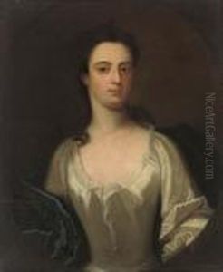 Portrait Of A Lady, Half-length,
In An Oyster Satin Dress With Ablue Wrap, In A Feigned Oval by Michael Dahl