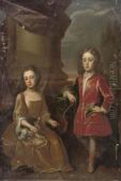 Double Portrait Of Dudley North,
 With His Sister Anne, Full-length, The Former In A Red Velvet Coat And 
Blue Wrap, The Latter Seated In A Yellow Dress With A Spaniel, A 
Landscape Beyond - view 1