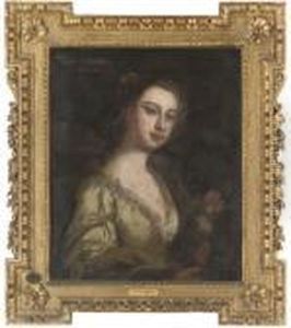 Portrait Of Elizabeth Wyndham
(d.1769), Half-length, In A Green Dress With Lace Trim, Holding Some
Flowers Portrait Of Elizabeth Wyndham
(d.1769), Half-length, In A Green Dress With Lace Trim, Holding Some
Flowers