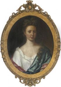 Portrait Of A Lady, Bust-length, In A White Dress With A Blue And Red Wrap by Michael Dahl