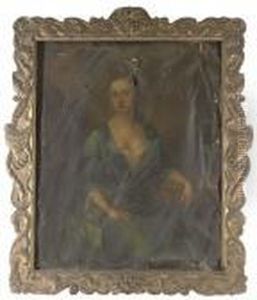 Portrait Of A Lady, Presumably 
Of The Mostyn Family, Three-quarter-length, In A Blue Dress, Resting Her
 Left Arm On A Table by Michael Dahl