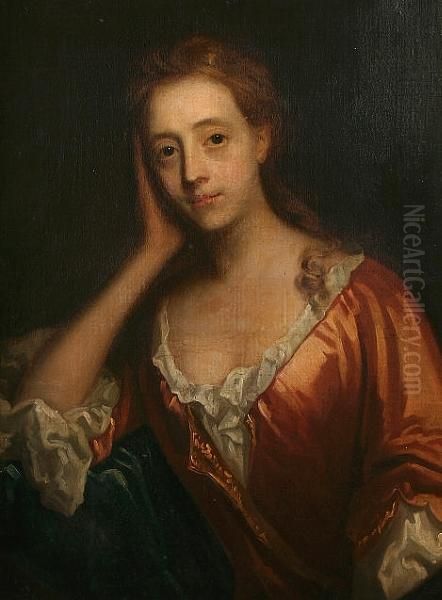 Portrait Of A Lady, Half Length,
 Believed To Be Lady Verney, Wearing A Russet Silk Dress And Leaning On 
Her Right Elbow - view 1