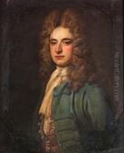 Portrait Of A Gentleman, Bust-length, In A Blue Coat With A Lace Jabot by Michael Dahl