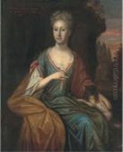 Portrait Of Grace Rawson, Seated Three-quarter-length, In A Bluedress, A Dog On Her Knee