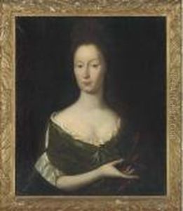 Portrait Of Louise Pinchen, Half-length, In A Green Dress And Redwrap by Michael Dahl
