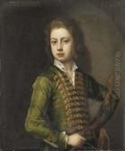 Portrait Of A Young Gentleman, 
Half-length, In A Green Coat, With Gold Frogging, Holding A Bow In His 
Left Hand