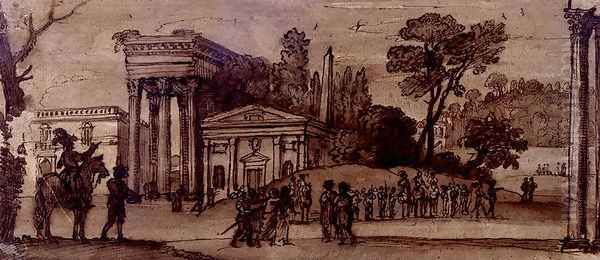 Landscape with classical buildings and figures - view 1