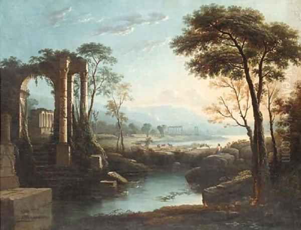 A goatherd by Arcadian ruins - view 1