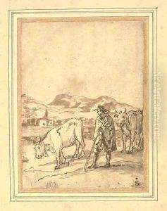 A herdsman and two cows by Claude Lorrain (Claude Gellee)