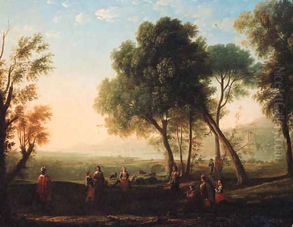 An Italianate river landscape with figures dancing in a glade - view 1