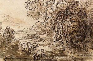 Venus and Adonis in an extensive Landscape with Deer by Claude Lorrain (Claude Gellee)