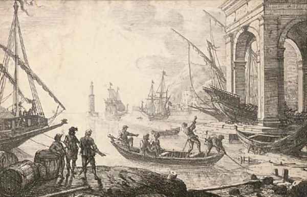 Harbour scene with rising sun - view 1