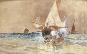 Marina Con Barca Di Pescatori E Vele by Edoardo Dalbono